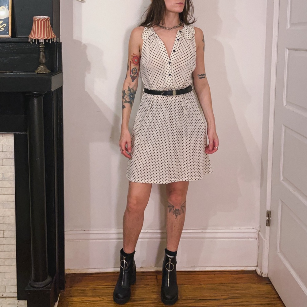dELiA*s Scallop Collar Polka Dot Sleeveless Button-Up Dress